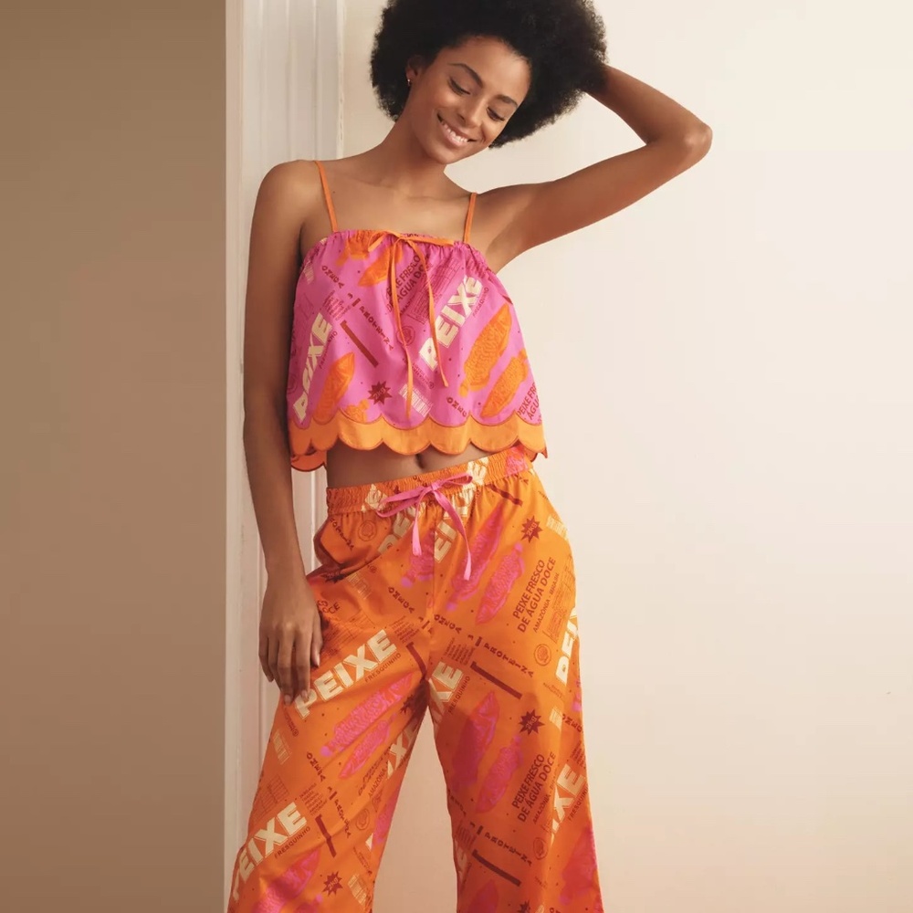 Farm Rio x Anthropologie Printed Scallop-Hem Wide-Leg Pants & Camisole Top SET M